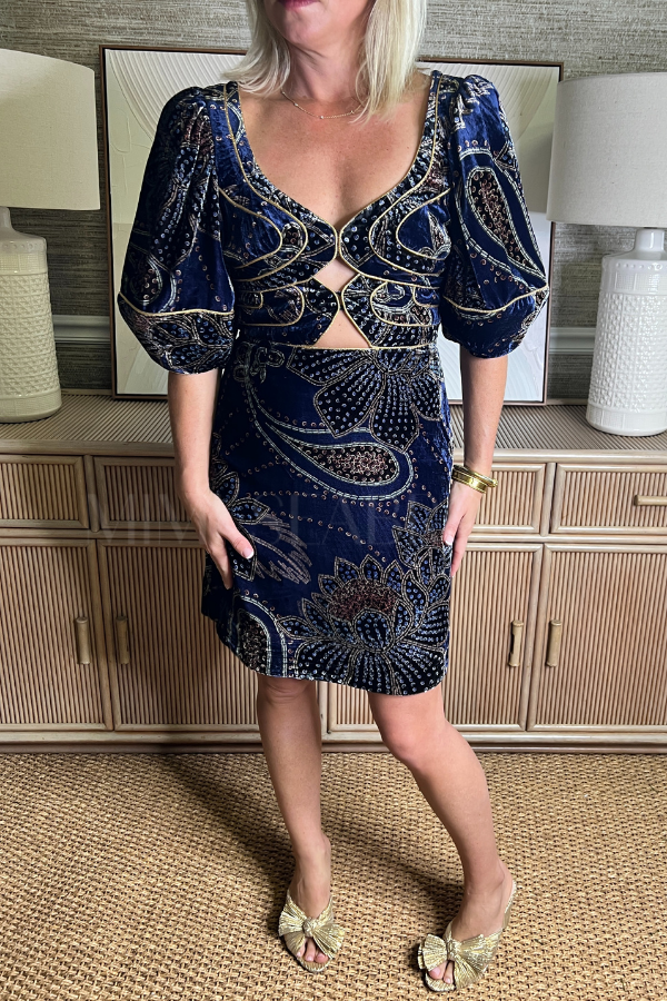Floral Glam Scarf Blue Velvet Mini Dress by Farm Rio