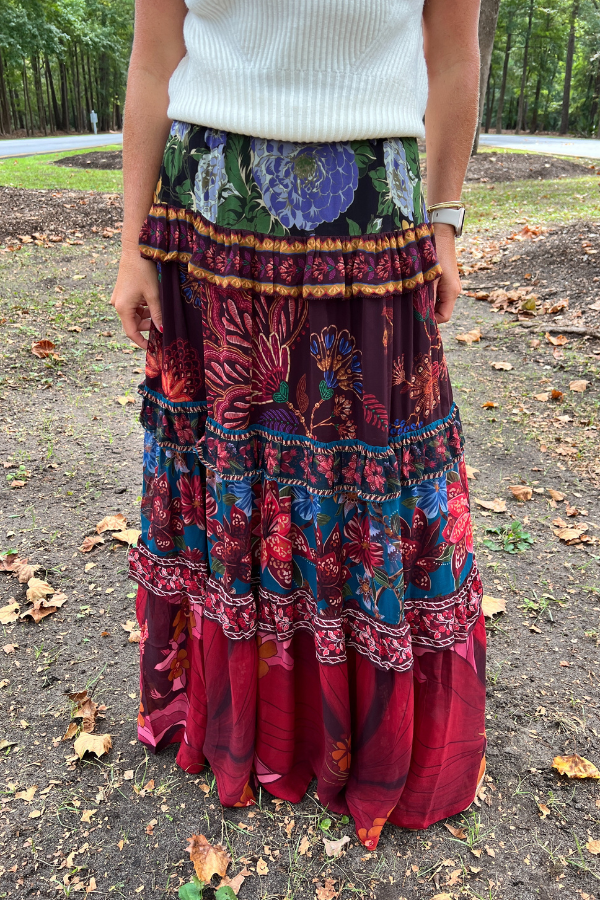 Floral Mix Ruffle Maxi Skirt by Farm Rio