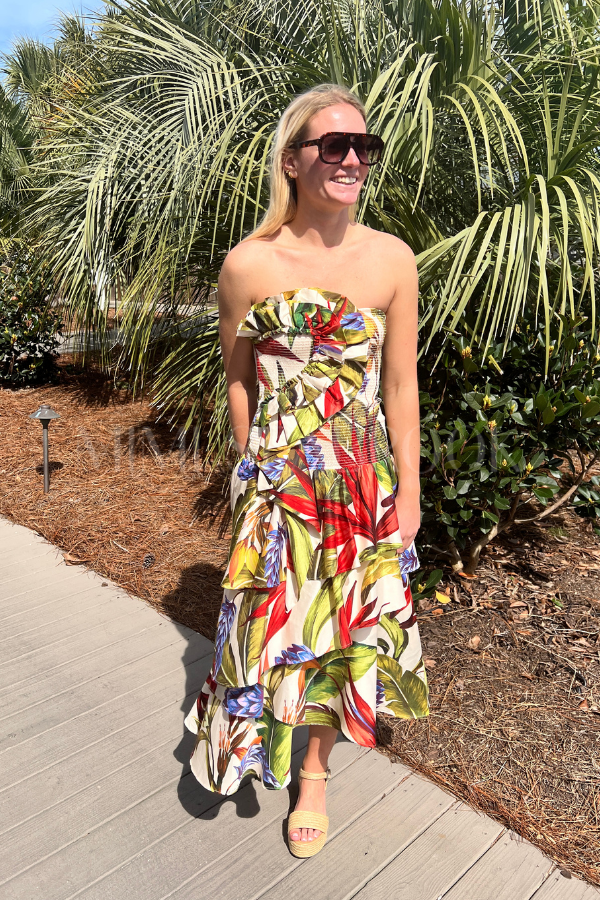 Florart Sand Strapless Maxi Dress by Farm Rio