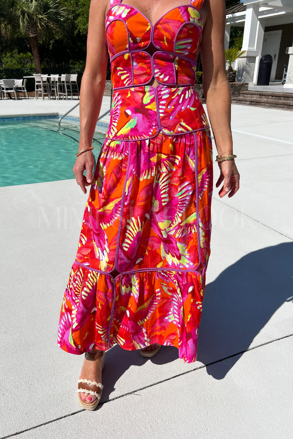 Flying Birds Orange Framed Skirt by Farm Rio