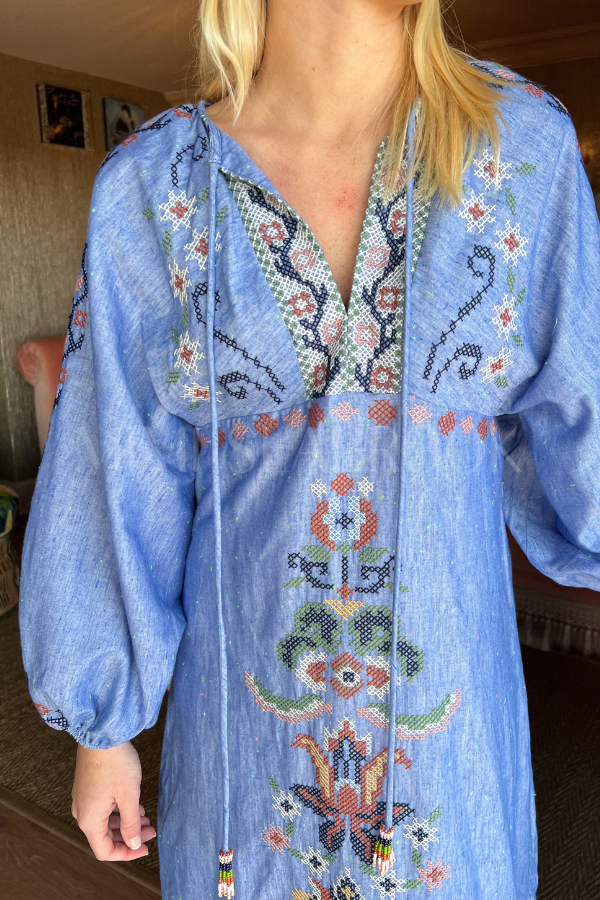 farm rio blue patchwork embroidered dress FARM Rio | Dresses | New Farm Rio Patchwork Midi Dress In Soft Garden Blue