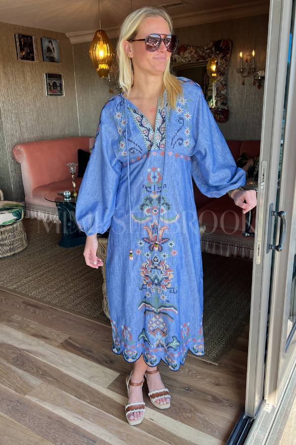 Garden Tapestry Blue Embroidery Midi Dress by Farm Rio
