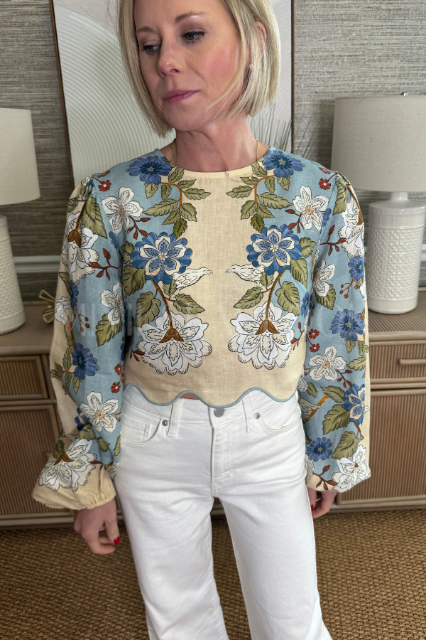 Garden Scarf Blue Long Sleeve Blouse by Farm Rio