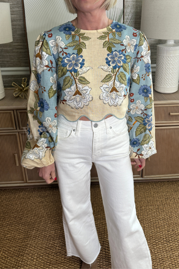 Garden Scarf Blue Long Sleeve Blouse by Farm Rio