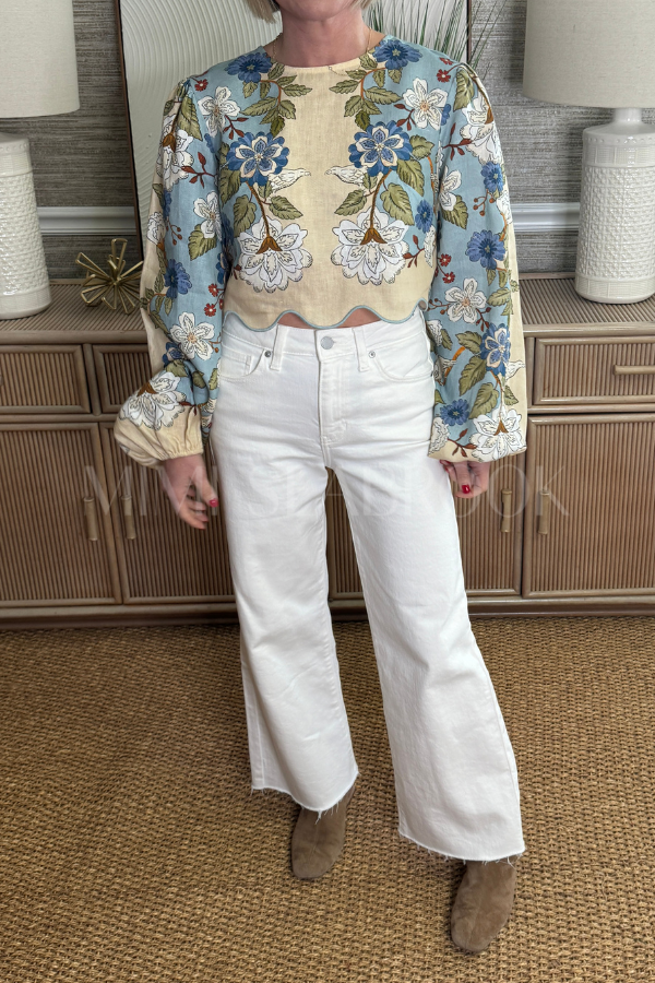 Garden Scarf Blue Long Sleeve Blouse by Farm Rio