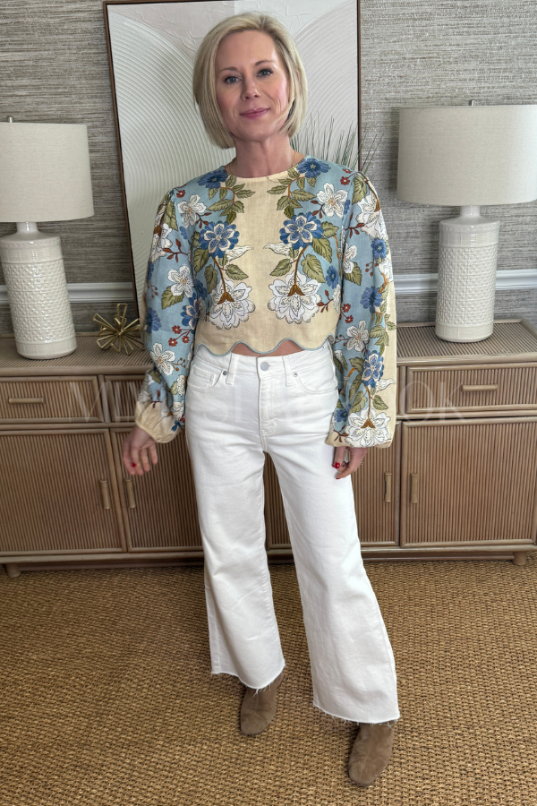 Garden Scarf Blue Long Sleeve Blouse by Farm Rio