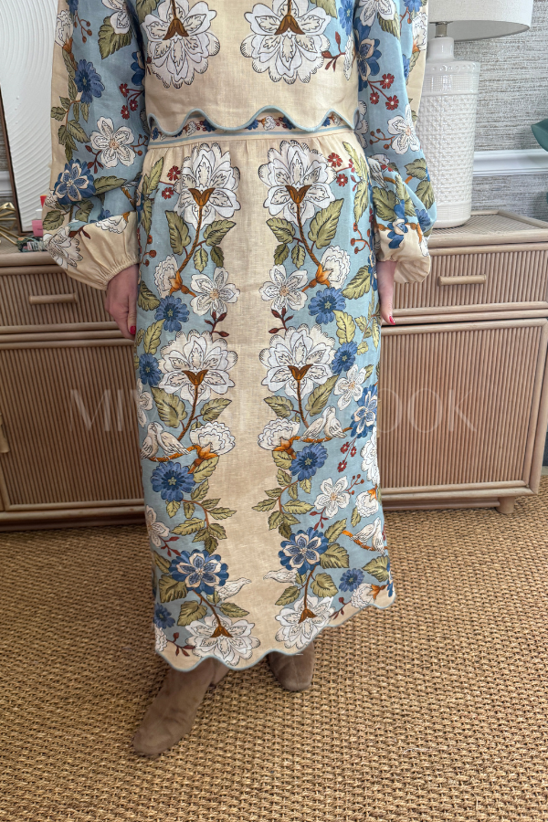 Garden Scarf Blue Midi Skirt by Farm Rio Mimi Seabrook Garden Scarf Blue Midi Skirt by Farm Rio Mimi Seabrook