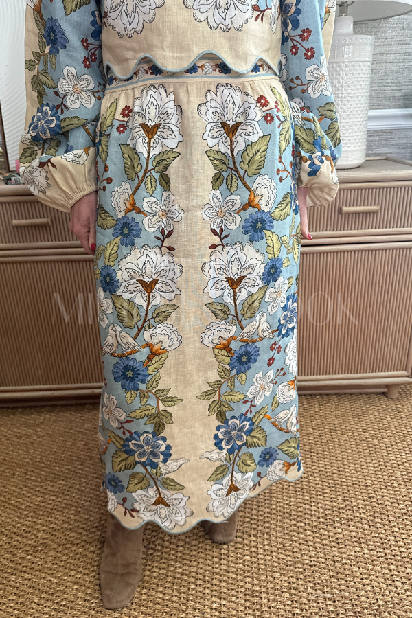 Garden Scarf Blue Midi Skirt by Farm Rio