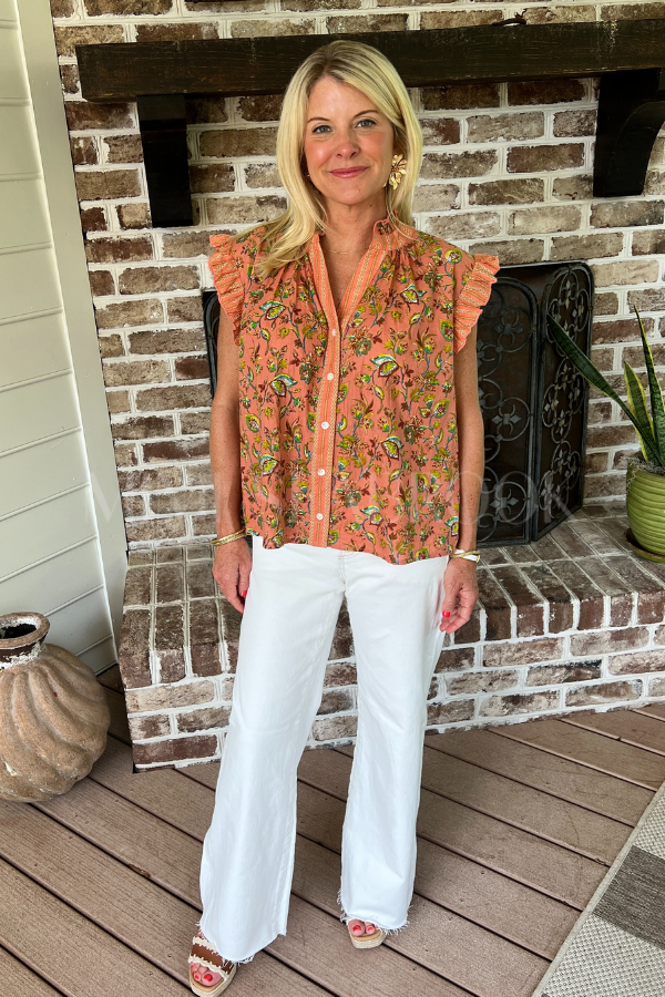 Garner top, coral