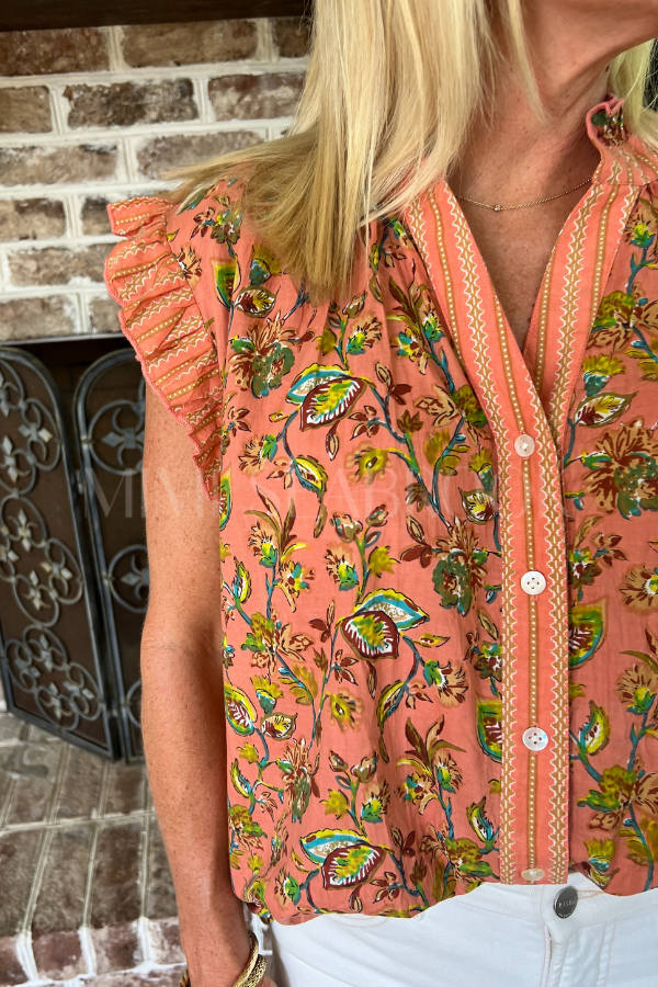 Garner top, coral