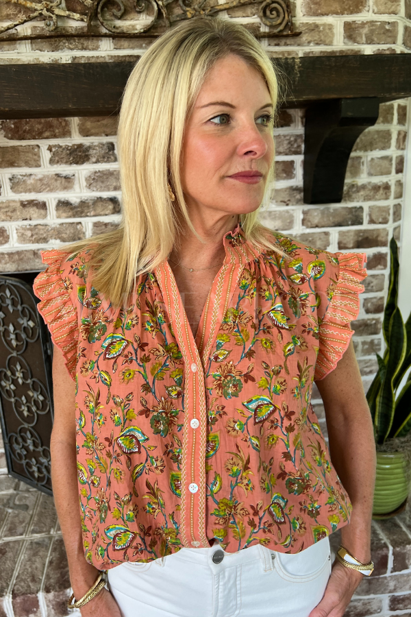 Garner top, coral