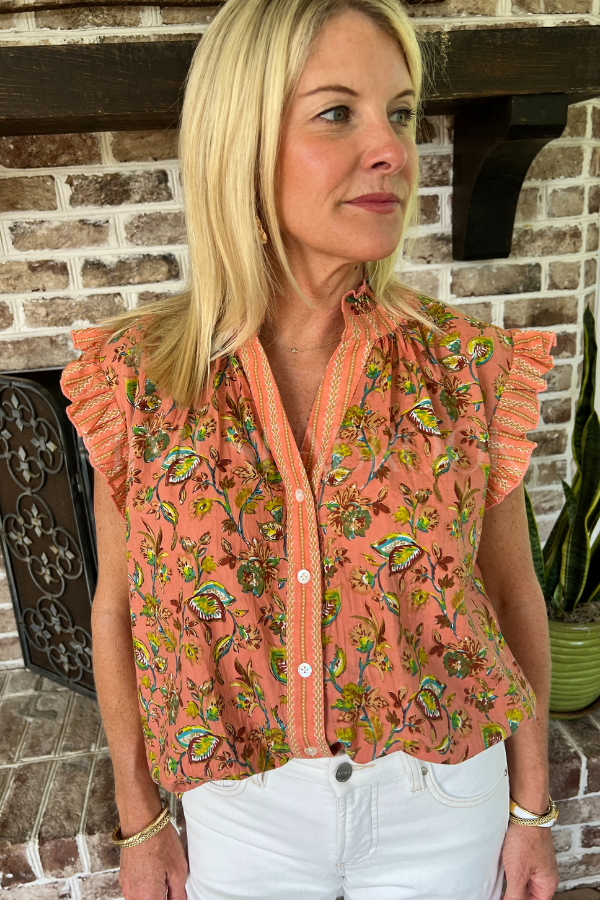 Garner top, coral