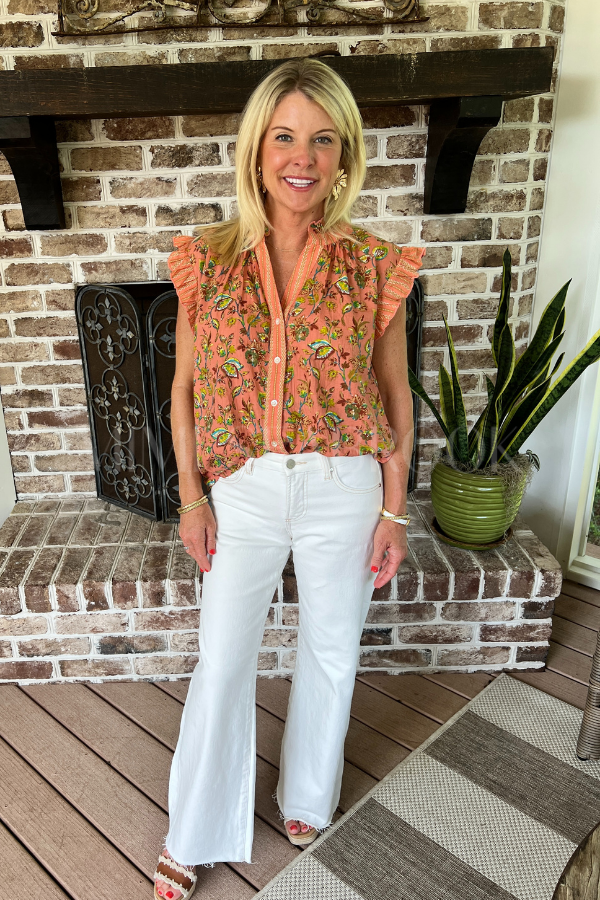 Garner top, coral