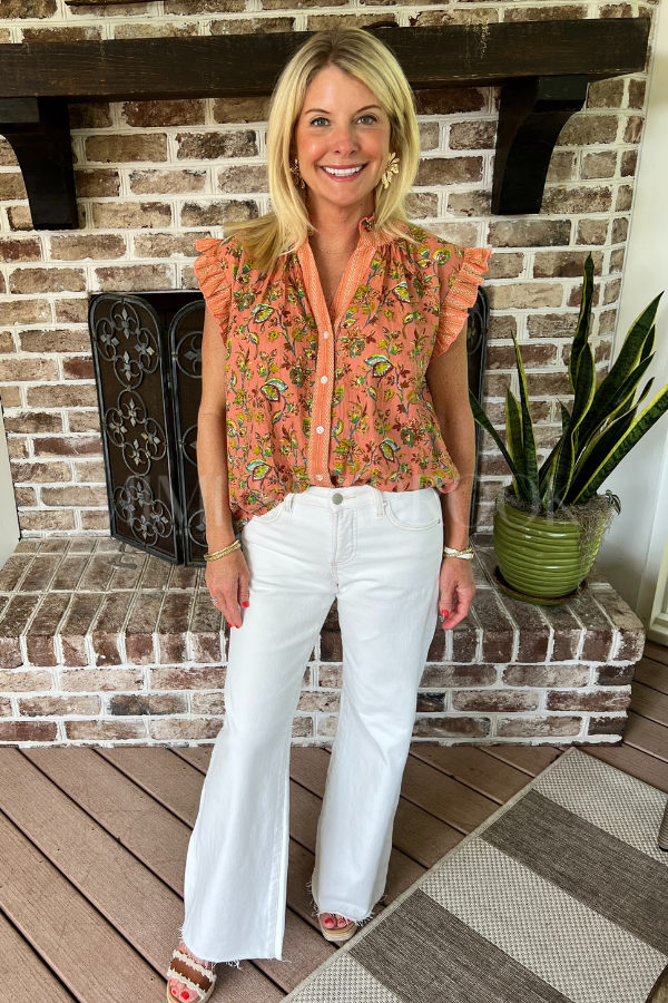Garner top, coral