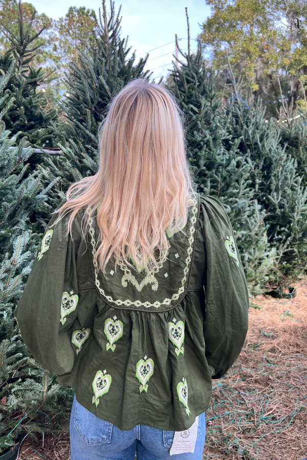 Green Embroidered Blouse by Farm Rio
