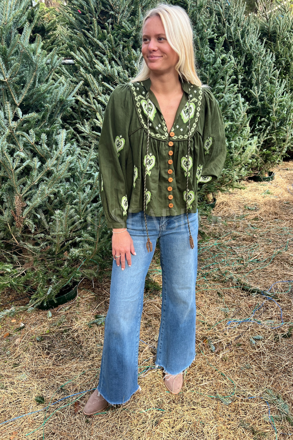 Green Embroidered Blouse by Farm Rio