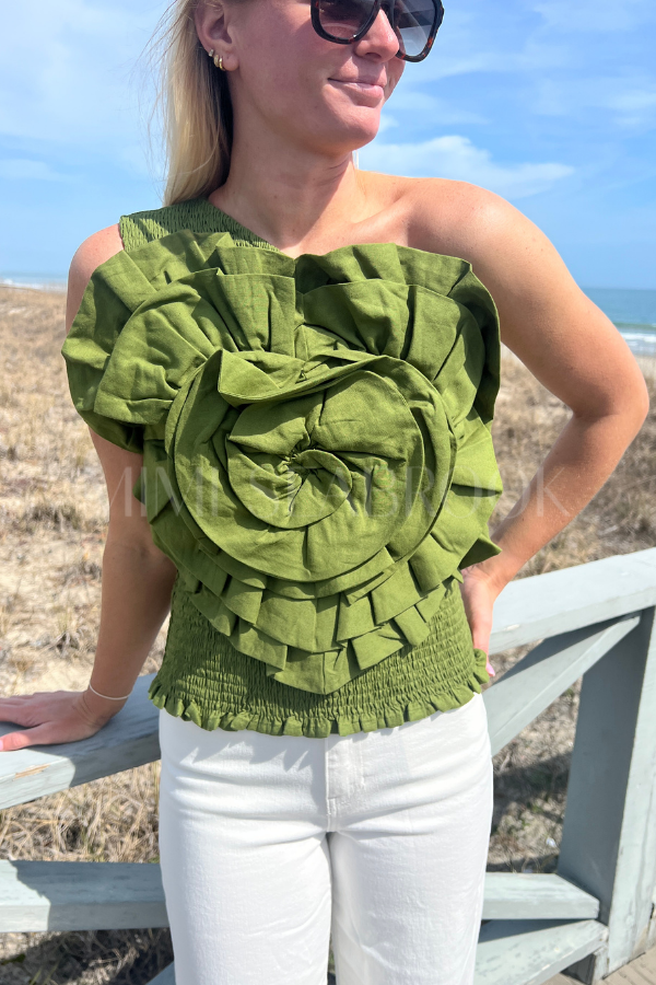 Green One Shoulder Blouse by Farm Rio