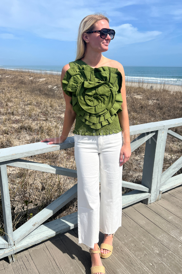 Green One Shoulder Blouse by Farm Rio