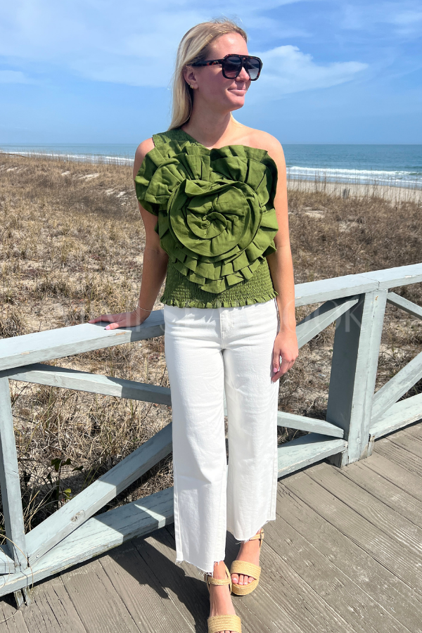 Green One Shoulder Blouse by Farm Rio