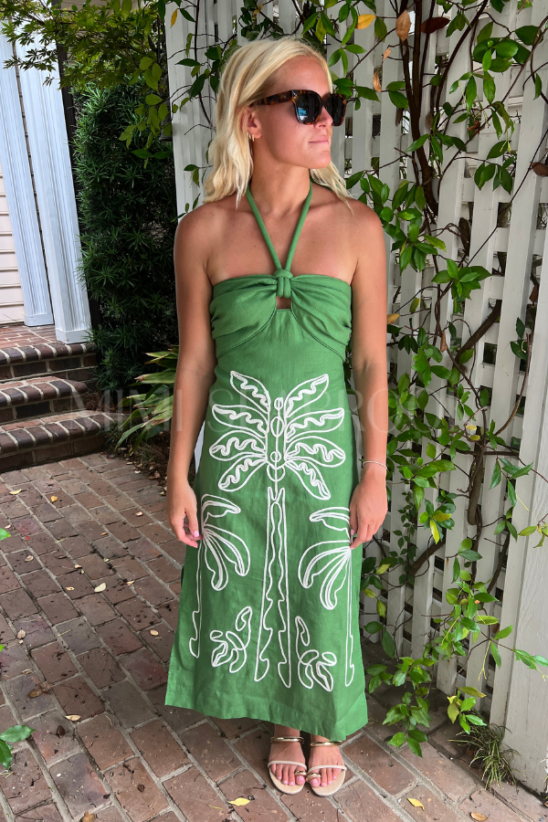 farm rio green topstitched midi dress Green topstitched midi dress shopatsauce.com