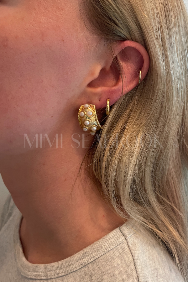 Halston earrings, cream