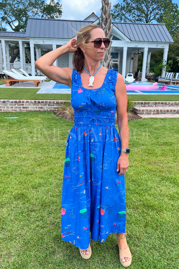 oliphant dress Liliana Tiered Floral Dress, Ditsy Blue, Large monochromatic floral effect Oliphant Cinched Flirty Short Dress