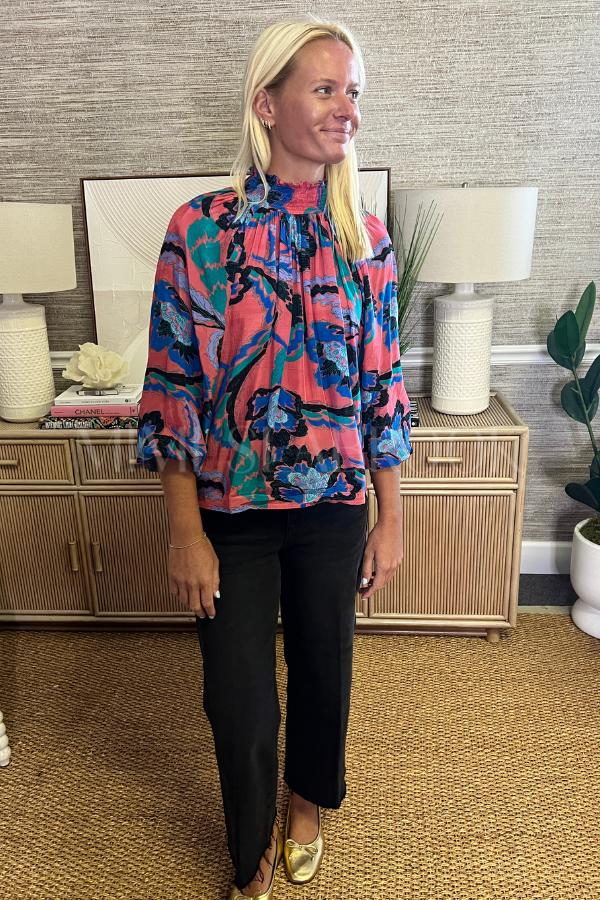 High Neck Blouse, Bergamo Cinnamon by Oliphant