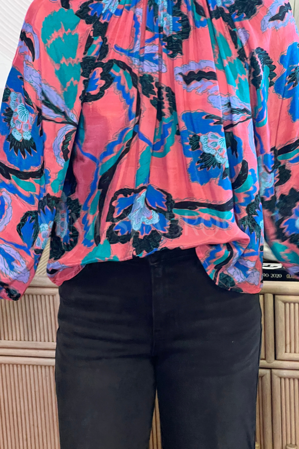 High Neck Blouse, Bergamo Cinnamon by Oliphant