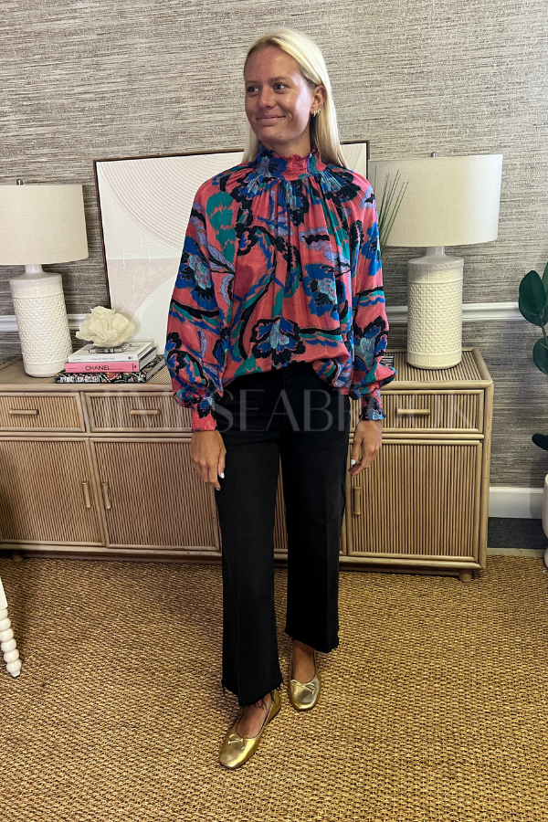 High Neck Blouse, Bergamo Cinnamon by Oliphant