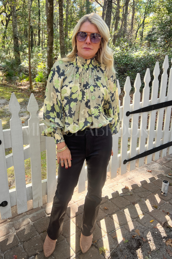 High Neck Blouse, Suzani Charcoal by Oliphant