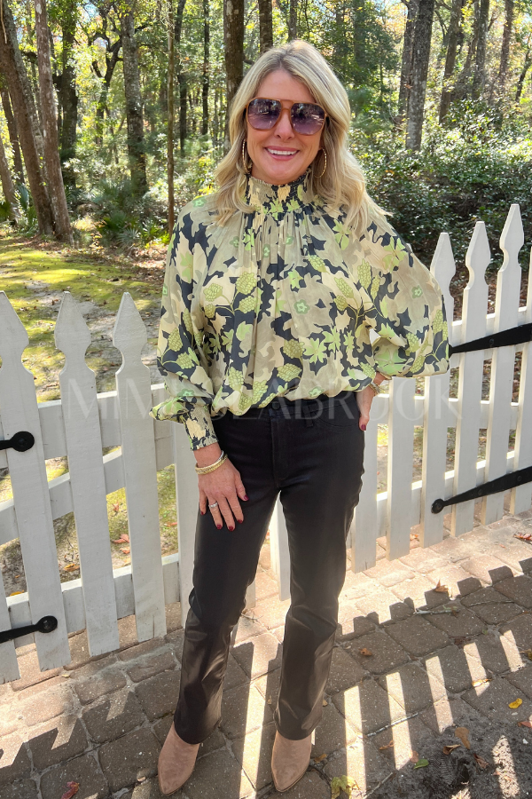 High Neck Blouse, Suzani Charcoal by Oliphant