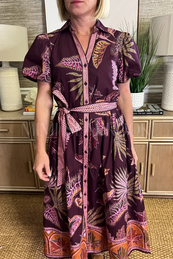 Hobson dress, wine flora print