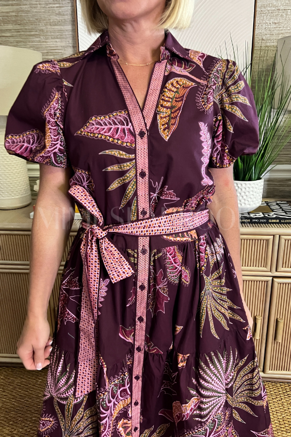 Hobson dress, wine flora print