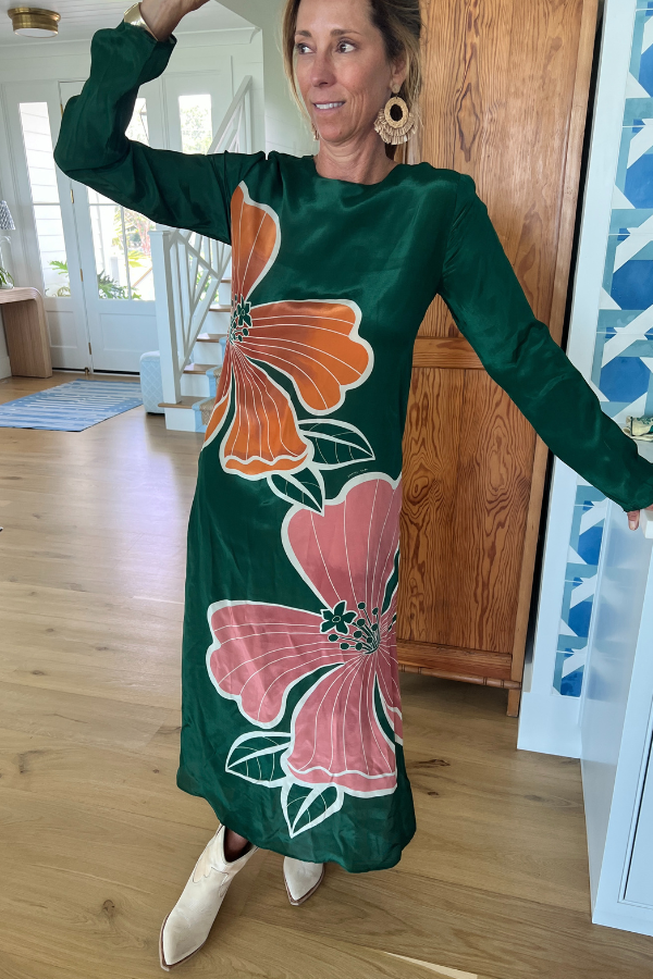 Honolulu Flowers Green Long Sleeve Maxi Dress by Farm Rio