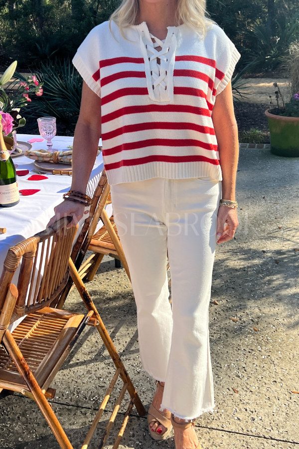 Houser top, red/cream