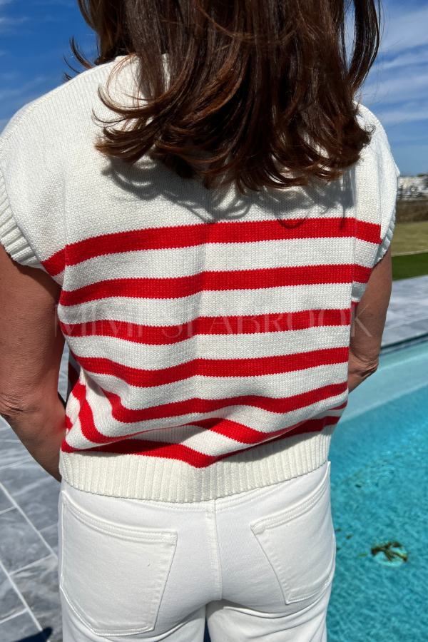 Houser top, red/cream