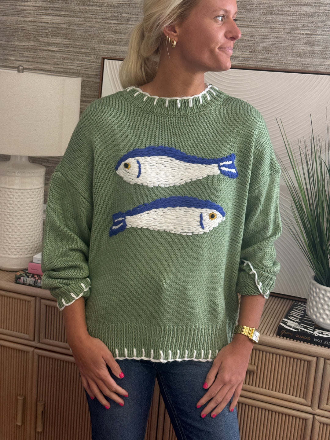 Thisbe sweater, basil fish