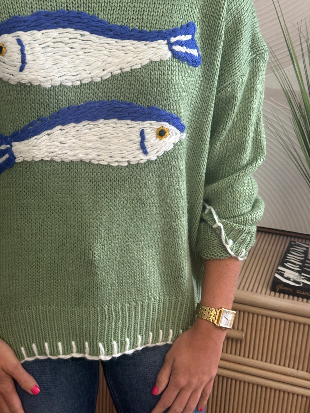 Thisbe sweater, basil fish