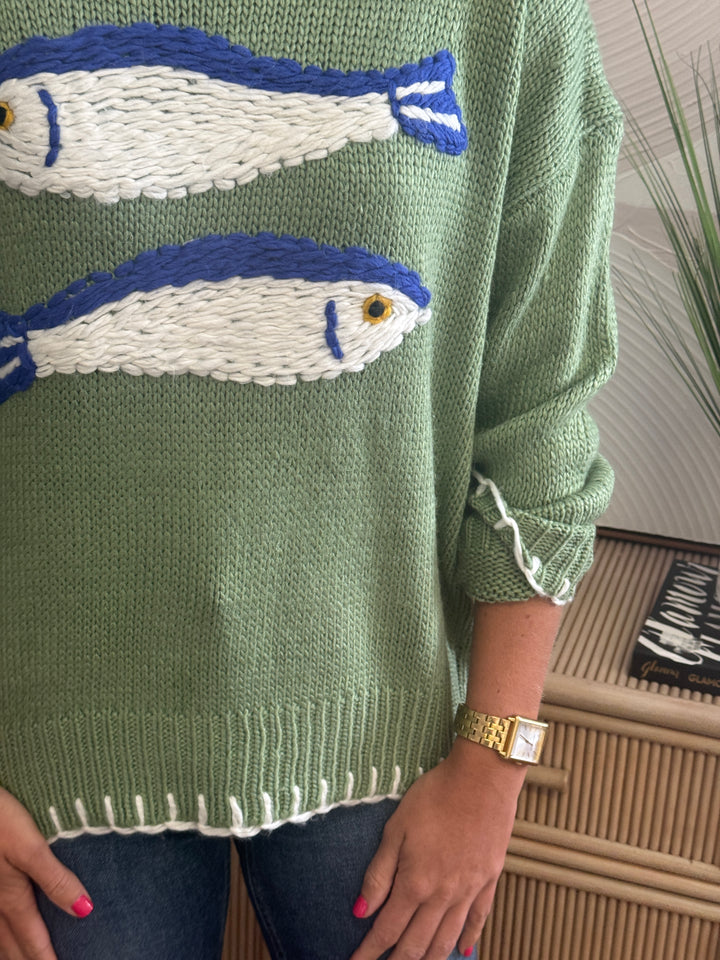 Thisbe sweater, basil fish