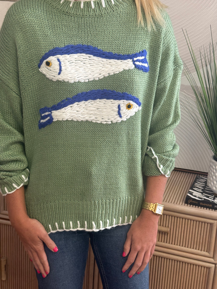 Thisbe sweater, basil fish