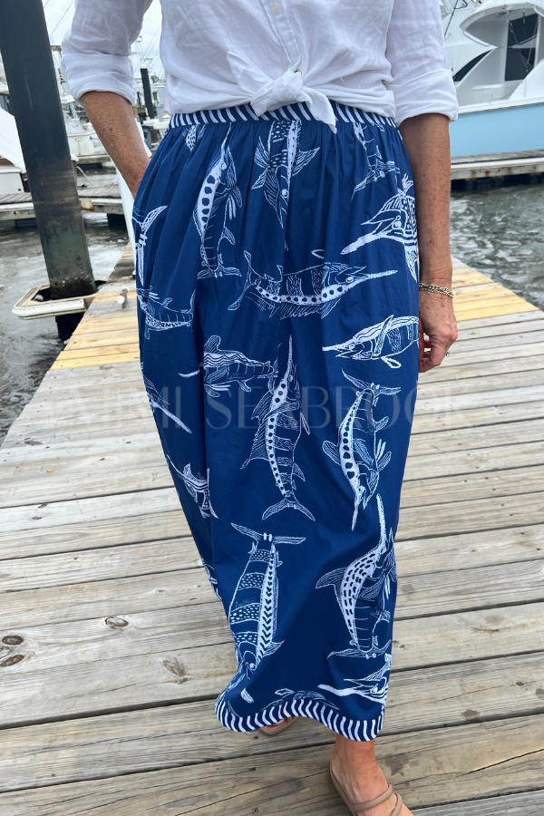 Islamorada Skirt by King + Pitt, blue billfish print (pre-order)