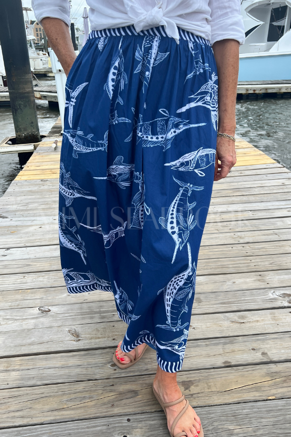 Islamorada Skirt by King + Pitt, blue billfish print (pre-order)