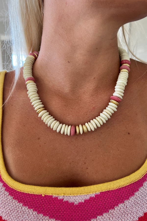 Isle of Palms Necklace, ivory/pink