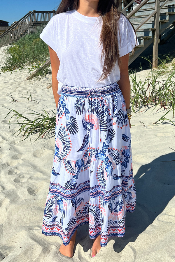 Kylie Skirt, aztec bird print by King + Pitt