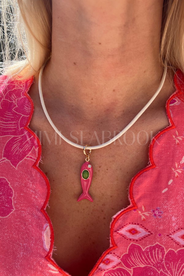 Dancing Fish Neckless Leather Fish Necklace, coconut/pink by Smith & Co – Mimi Seabrook