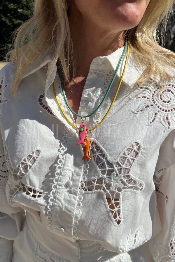 Leather Fish Necklace, pink/blue by Smith & Co