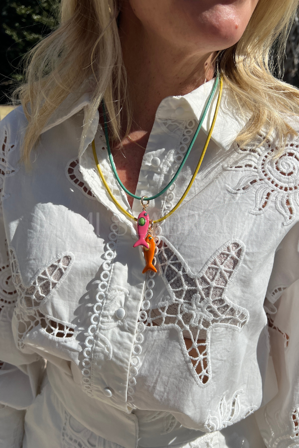 Leather Fish Necklace, yellow/orange by Smith & Co