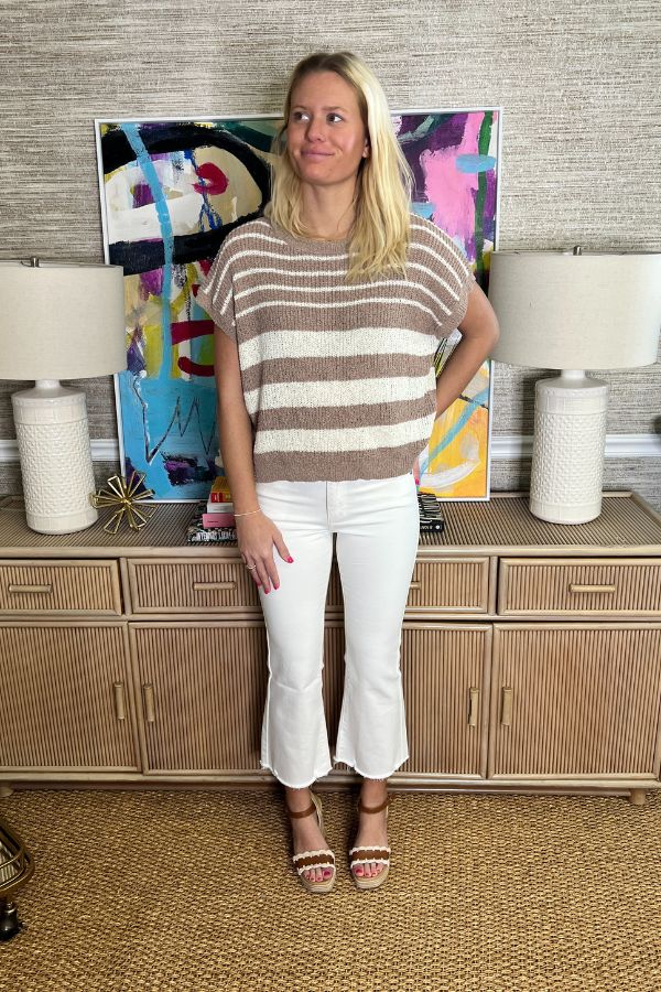 Marsha sweater top, mocha/white