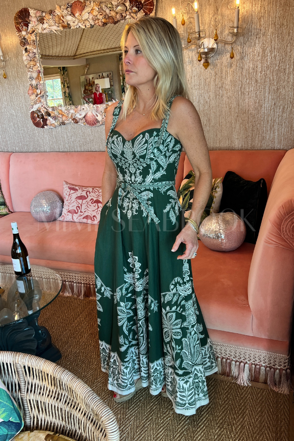 Miranda Belt Buckles Maxi Dress by Farm Rio Mimi Seabrook Miranda Belt Buckles Maxi Dress by Farm Rio Mimi Seabrook