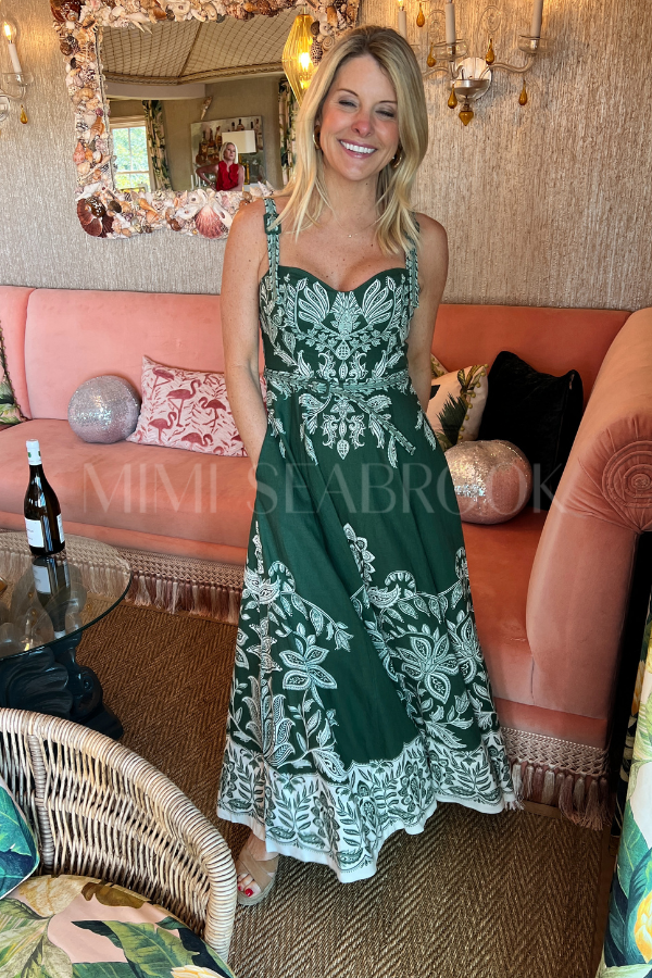 Miranda Belt Buckles Maxi Dress by Farm Rio Mimi Seabrook Miranda Belt Buckles Maxi Dress by Farm Rio Mimi Seabrook